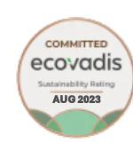 Médaille EcoVadis portant les mentions « COMMITTED », « ecovadis », « Sustainability Rating » et « AUG 2023 »